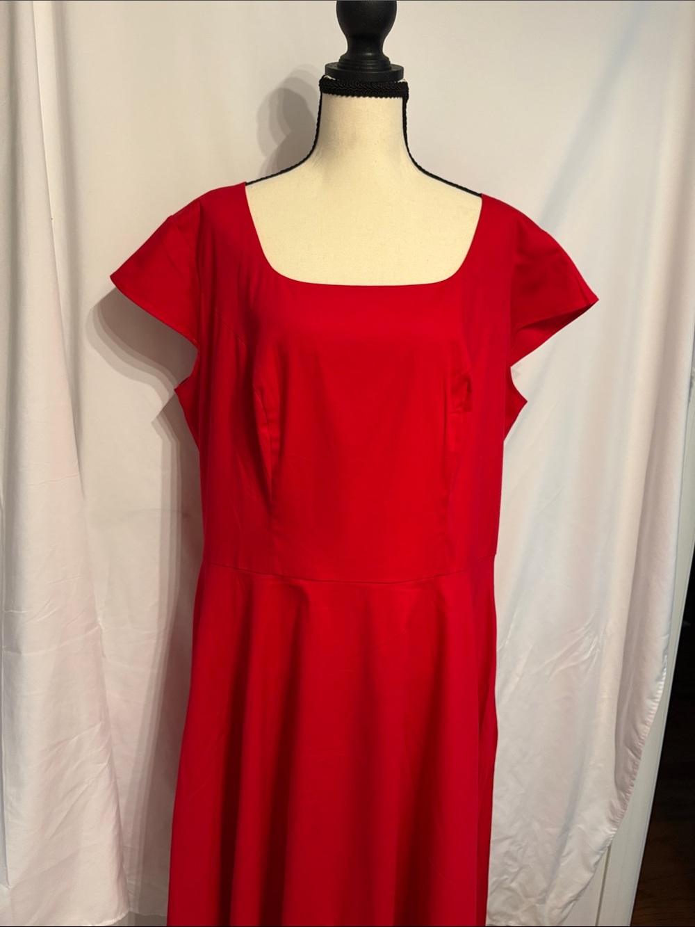 PUKAVT Women's Red Square-Neck Midi Dress with Flutter Sleeves SZ 3XL Americana